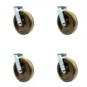 8 Inch High Temp Phenolic Swivel Caster Set with Bronze Bearings SCC