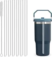 6PCS Replacement Straws Compatible with Stanley IceFlow Flip 20oz Stainless Steel Tumbler, Reusable, Clear, Food Grade & BPA-Free Drinking Straws with Cleaning Brush