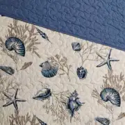 BEAUTIFUL COASTAL SHORE BEACH BLUE WHITE SEA SHELL OCEAN NAUTICAL SOFT QUILT SET