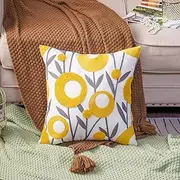 ARTMAGIC White Embroidery Floral Throw Pillow Covers Spring Summer Decorative Pillowcase Square Cushion Cover for Couch Sofa Bed Living Room Bedroom Decor (18x18 Inches, Yellow 02) 46 x 46 cm