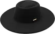 [CaySep] Classic Pure Wool Felt Fedora Hat Large Brim Flat Top Boater Hat for Women Men