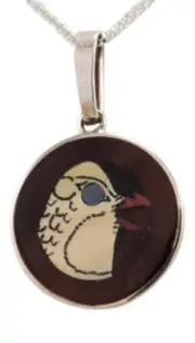 Zuni Native American Shell Inlay Yellow Bird Pendant Necklace by Coonsis SKU2317