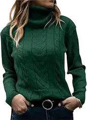 [NAVYN] High Neck Knit Sweater for Women Fall Winter Long Sleeve Soft Warm Knitted Pullover Womens Christmas Sweaters Tops(Green,S/Small)