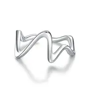 Silver plating Engraved Simple Waves Open Adjustable Finger Rings for Women Ring Jewelry