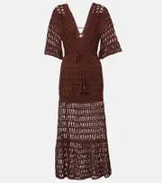 [Anna Kosturova] Anna Kosturova Marissa cotton crochet midi dress AU 10 brown