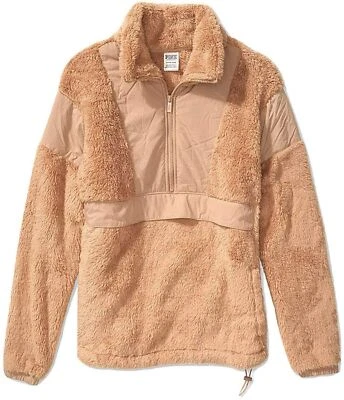 Victoria's Secret Pink Oversize Teddy Half Zip Color Sand/Brown NWT