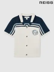 Reiss Navy/Airforce Blue/White Mitchell 13-14 yrs Chenille Airlines Embroidery Shirt (AR3863) | $110