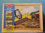 Melissa And Doug 4 Pack 12 Piece Wooden Puzzles Construction Vehicles NEW