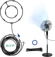 Fan Misting Kit for Outdoor Cooling 26.3 FT Misting Hose 8 Brass Misting Nozzles Outdoor Fan Misting Cooling System Water Misting Fan for Outdoor Patio Garden Backyard Greenhouse Breeze