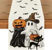 Ghost Spooky Jack-O'-Lantern Pumpkin Halloween Table Runner, Black Cat Kitchen D