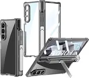 Case for Samsung Galaxy Z Fold6, Transparent Fold6 Case with Built-in Screen Protector and Camera Protector, with Stand and Pen Slot (Black,for Galaxy Z Fold6)