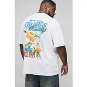 Mens White Plus Oversized Oranges Print T-Shirt