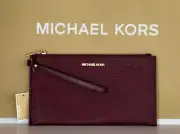 MICHAEL KORS JET SET TRAVEL LARGE CLUTCH LEATHER WRISTLET OXBLOOD