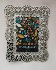 Cynthia Rowley Shiny Silver Picture Frame 2" x 3" Ornate Flowers Scalloped