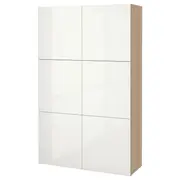 BESTÅ storage combination with doors, white stained oak effect/Selsviken high-gloss/white, 120x42x193 cm