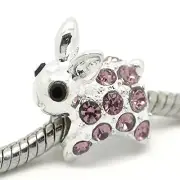 Rabbit with Rhinestones Charm for European Snake Chain Charm Bracelet