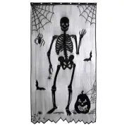 Halloween Skull Door CurtainBlack Lace Spider Web Bats Doorway Curtains for H...