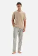 Beige T-Shirt & Trousers Knitwear Set, Crew Neck, Regular, Long Leg, Short Sleeve Sleepwear for Men