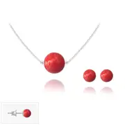 Silver Pearl Pendant Necklace Jewelry Set - Red Coral