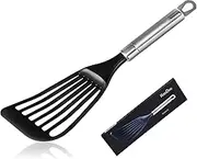 Wide Thin Slotted Nylon Spatula, KSENDALO Lightweight but Sturdy Turner, with Brushed Stainless Steel Handle(Opion1)