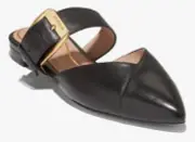 Cole Haan Women's 10.5 B Vandam Buckle Flat Mules in Black Leather