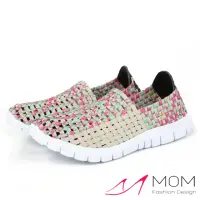 在飛比找momo購物網優惠-【MOM】繽紛馬卡龍色系呼吸透氣縷空彈力編織鞋 休閒鞋(米)