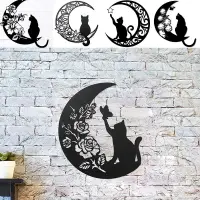 在飛比找蝦皮購物優惠-金属花片月亮挂饰月亮猫咪背景挂件动物猫墙面装饰宠物墙壁装饰品