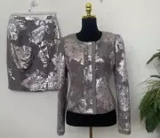 NWT ELIE TAHARI Tessa Wool Silver Pink Metallic Jacket & Skirt Size 6 MSRP $796