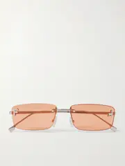 [Fendi Eyewear] Fendi Eyewear - Fendi First Rectangular-frame Crystal-embellished Silver-tone Sunglasses - One size One size Silver