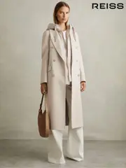 Reiss Neutral Maeve Wool-Blend Double-Breasted Blindseam Coat (E11902) | $755