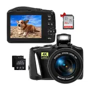 Digital Camera Full HD 4K Digital Camera 48M Camera with 16x Digital Zoom Compact Camera (Black)