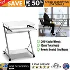 White Office Computer Desk Study Metal Student Table Pull-Out Tray Mobile
