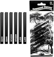 Pack of 6 Compressed Charcoal Pencils Charcoal Stick Soft Medium Hard Drawing Charcoal Set Art Charcoal Block Drawing Assorted Artists Sketch Charcoal for Drawing Sketching Shading Art Design