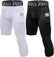 [LNFINTDO] Mens Compression Pants 3/4 One Leg Capri Tights Althletic Baselayer Underwear Basketball Single Leg Sports Pants
