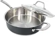 HOMICHEF 24 cm Navy-Gray Nickel Free Stainless Steel Saute Pan with Lid Induction Oven Safe - Premium Matte Polished Stainless Steel Pan with Glass Lid - 2.36 L Non Toxic Cookware Pans