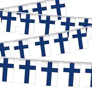 32FT Small Finland Pennant Flag Bunting,30 PCS Mini String Banner Strip Finns National Decor Rectangle for Holiday Restaurant Home Party School