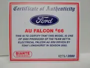 BIANTE 1/18 AU FALCON #66 CARDBOARD Certificate for AU Falcon BETTA ELECTRIC