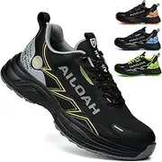 [UOQC] Safety Shoes Men Women Lightweight Work Shoes Breathable Comfortable Steel Cap Shoes Sporty Non-Slip Work Trainers Shockproof and Puncture Resistant Protective Shoes Size 38-46 EU, Black, 10 AU