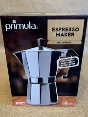 Primula Espresso Maker For Italian & Cuban Style Coffee Polished Silver 6 C. NIB