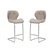 Set of 2 Terry Faux Leather Bar Stool 66cm - Brushed Stainless Legs - Cappuccino