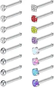 [D.Bella] 18G Nose Stud Stainless Steel 1.5mm 2mm 2.5mm 3mm Opal CZ Nose Screw Studs Nose Rings for Women Nostrial Piercing Jewelry