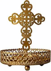 WC_Shadow Candle Cross Holder Stand Christmas Religious Gift Table Decor Metal Cross Tealight Candle Holder for Christmas Decorations Religious Candle Holders Catholic Alter for Home (Pack of 2)