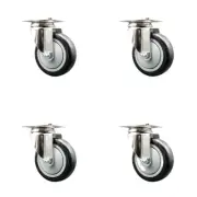 4 Inch 316SS Black Polyurethane Wheel Swivel Top Plate Caster Set Service Caster