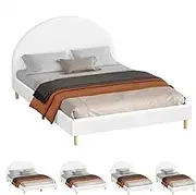 ALFORDSON Bed Frame Base Double Size with Boucle Fabric Upholstery, Bed Platform Foundation with Headboard for Mattress Topper, Calla Boucle White