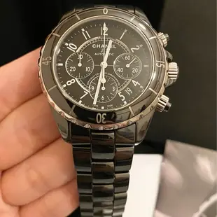 [二手] 保證專櫃真品 附購證、保固❤️95成新 41mm 三眼計時機械錶 Chanel 香奈兒 J12 黑色 機械錶