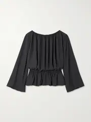 [Marie Adam-Leenaerdt] Marie Adam-Leenaerdt - Beach Cabine Ruched Crepe Top - Gray - FR 34 FR 34 Gray