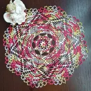 Red White crochet doily, home decor, Yellow tablecloth, White crochet Lace