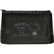 Sanrio Hello Kitty Mesh Case Makeup Bag Zipper Pouch Black Cute Kawaii Travel