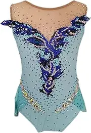 [JoyCan] rhythmic gymnastics suit Skin-tight garmentBlue with diamonds Diamond Gymnastics Dress Girls' Dance Dress