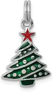 [JewelryWeb] 925 Sterling Silver Solid Polished Enamel Christmas Tree Charm Pendant Necklace 21x13mm Wide
